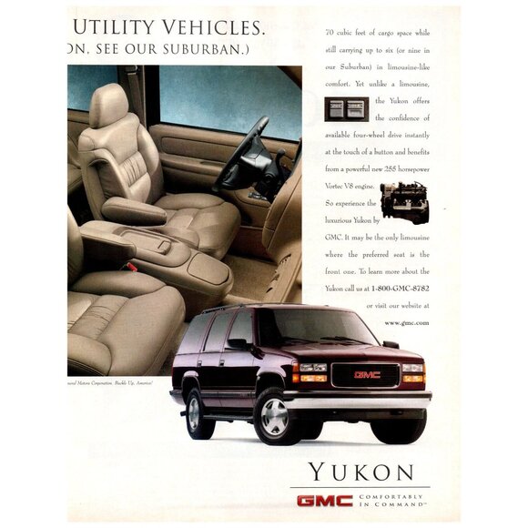1997 GMC Yukon Limousine of SUVs 2 Page Vintage Print Ad Interior Wall Art - Picture 3 of 4